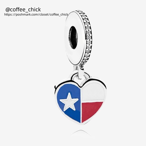 Pandora Texas Flag Heart Dangle Charm - Picture 1 of 2